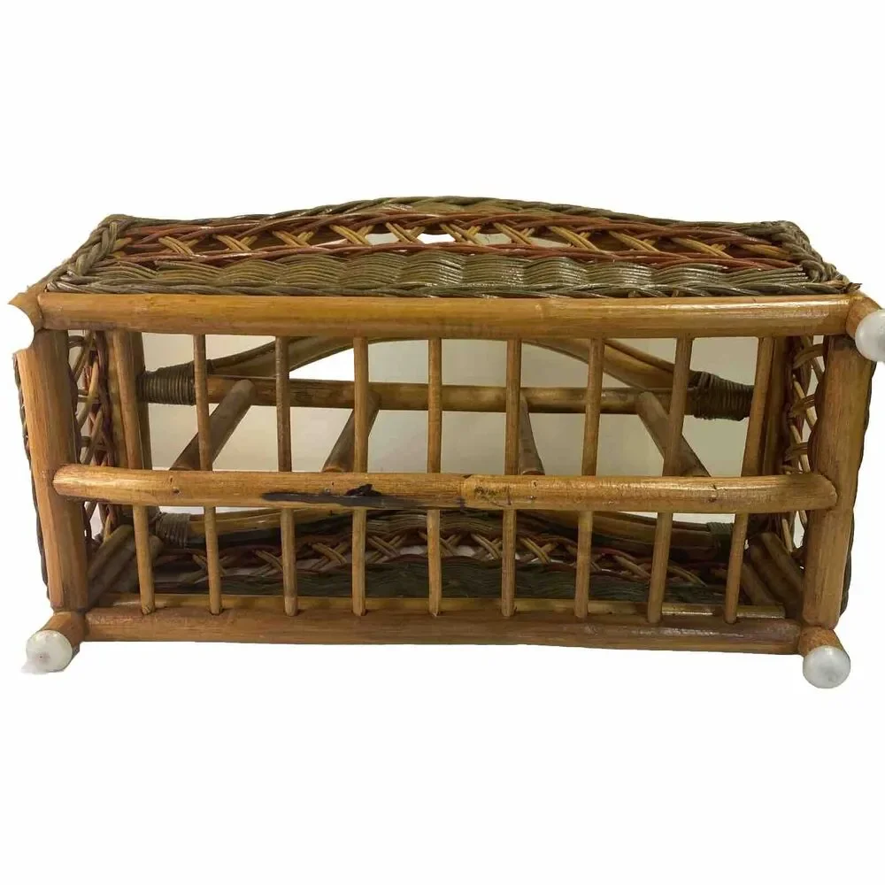 VTG Bent Wood Rattan‎ Bamboo Rack Holder Magazine Towel MCM Boho Decor 19X10x18